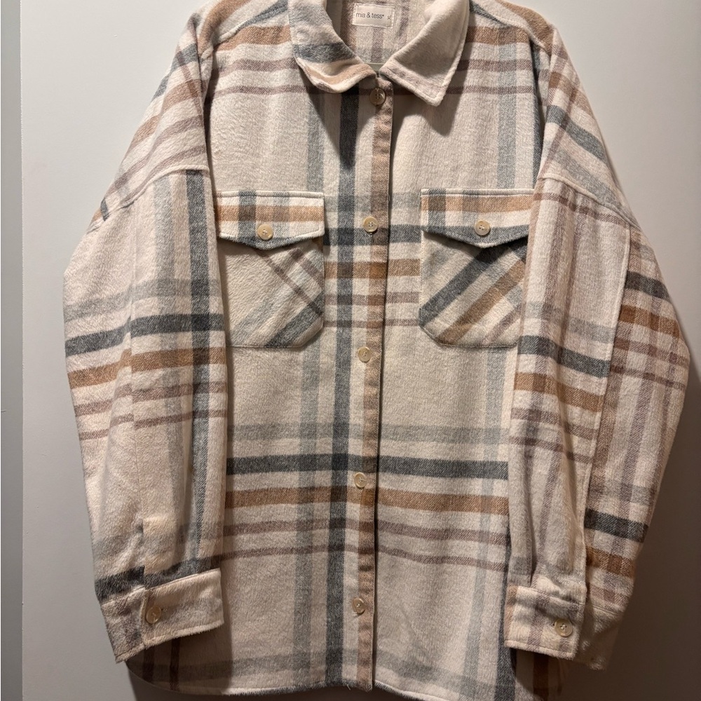 Mia & Tess Plaid Collared Shacket